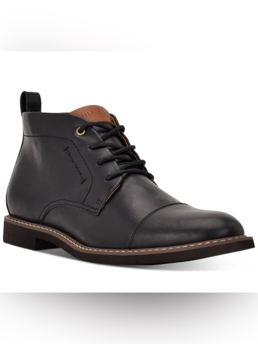 Tommy Hilfiger Black Leather Chukka Boots with Brown Accent